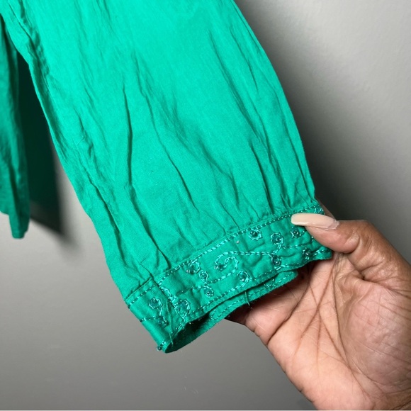 Greater Good Women Top XXL Kelly Green Embroidered Sequin Popover‎ Boho Cotton - Picture 6 of 9